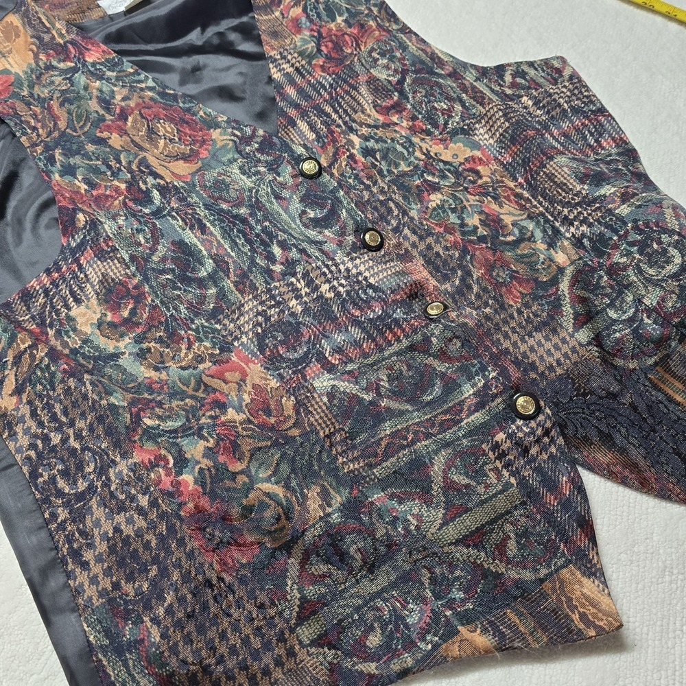 Lady Eva Laurel New York Vintage Tapestry Vest Womens 2X Floral Patchwork USA - Picture 9 of 10